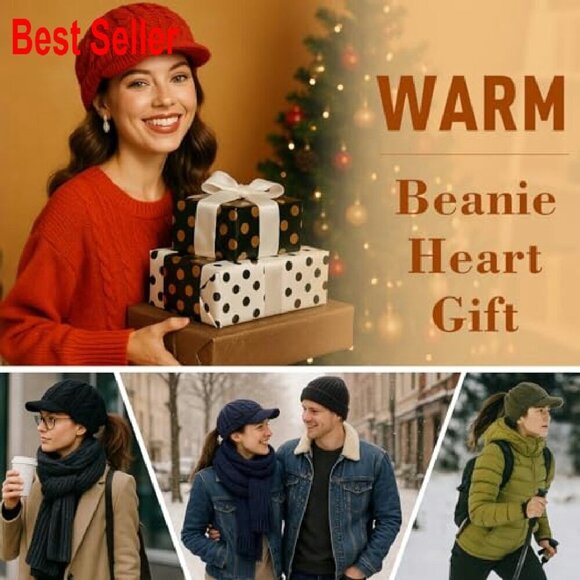 Merino Wool Visor Beanie Fleece Lined Ponytail Hat Winter Warm Windproof main image 5